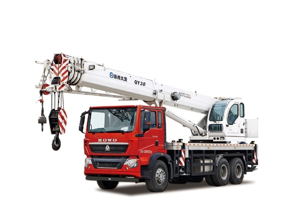 Truck-mounted telescopic crane.